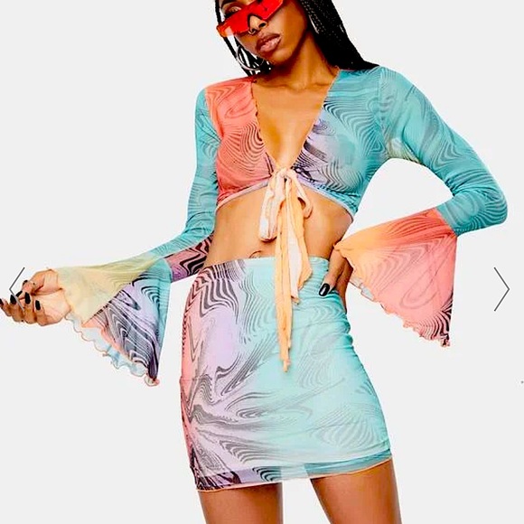 Dolls Kill Psychedelic 2-piece skirt outfit - Picture 1 of 6